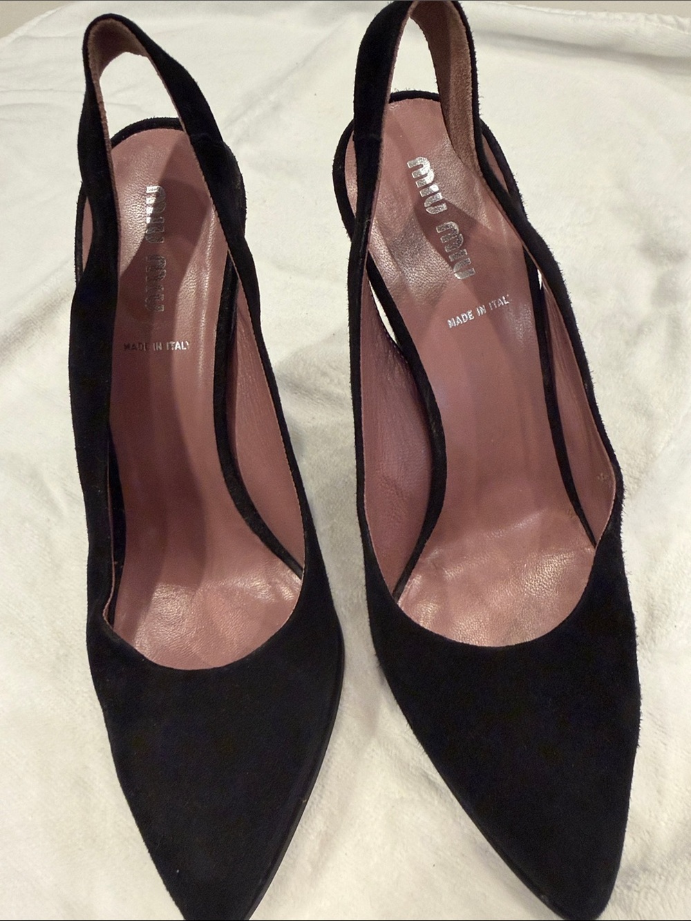 Miu Miu Black Suede Pointed-Toe Slingback Heels